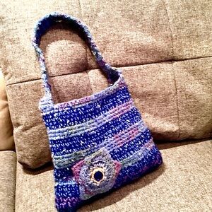 Crocheted Purse  Multi Blue with White Specs Color Bag